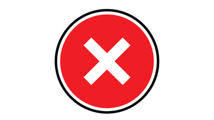 Fototapeta premium Graphic icon representing a universal prohibition symbol featuring a white cross inside a bold red circular field bordered by black outlines