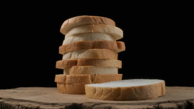 Stack of Freshly Sliced White Sandwich Bread on Rustic Wooden Surface Bakery Staple