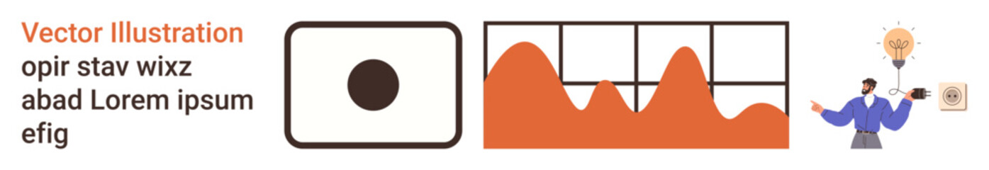 Data analysis, creativity, innovation, technology, digital , visualization. Camera icon, line graph person holding lightbulb. Data analysis and creativity concept © robu_s