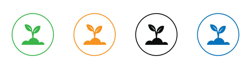 Vibrant plant growth icons in four colors on white background ,Potted plant growth. Simple icon of a potted plant, symbolizing growth, progress, and new.