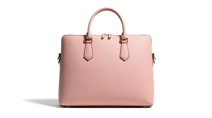 Classic blush pink women laptop bag with structured shape, minimal elegant design, clean background, professional fashion accessory