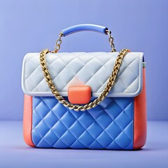 Cream quilted ladies laptop bag with chain strap, timeless elegant design, luxury feminine work accessory, isolated clean background.
