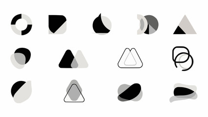 Abstract geometric shapes in grayscale for logo design.