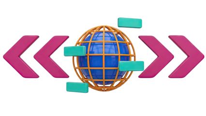 3D Globe with Arrows and Rectangles