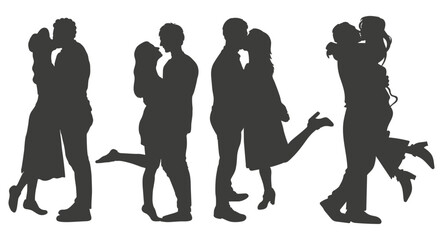 Romantic Couple Silhouettes. Love and Affection Vector Illustration Collection.