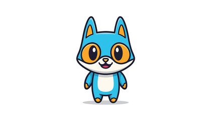 Adorable Blue Cartoon Fox Character with Big Eyes and Cute Smile.