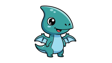 Naklejka premium Adorable Cartoon Pterodactyl Character with Big Eyes and Small Wings.