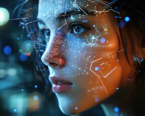 Woman with futuristic digital overlay