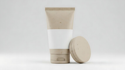 Beige tube and jar for cosmetic products transparent background