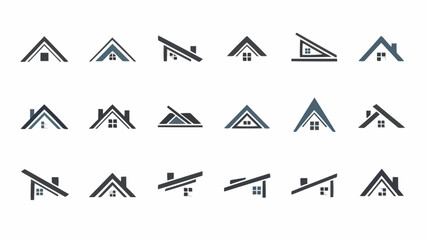 Collection of Minimalist House Roof Icons for Real Estate Branding. © shaka winter