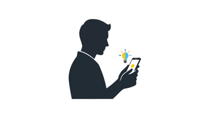 Man Silhouette Holding Smartphone with Colorful Digital Art Emerging.