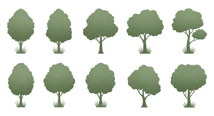 Minimal Watercolor Green Tree Side View Elements for Landscape Layout Design