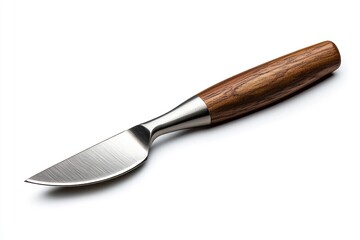 Fototapeta premium Close-up of a table knife with a wooden handle, angled on white background