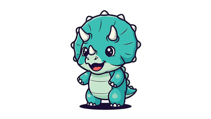 Obraz premium Adorable Cartoon Triceratops - A Delightful Prehistoric Character Illustration.