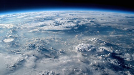 Earth atmosphere from space with white clouds