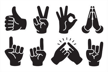 Obraz premium Solid Hand Gesture Icons for Digital Products and UX