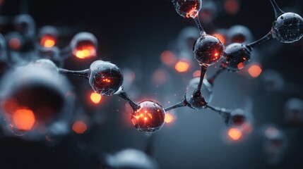 Glowing molecular structure connected by lines