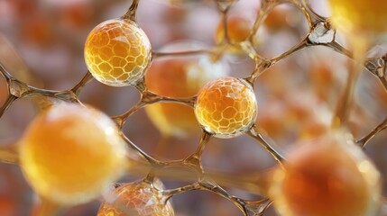 Golden spheres connected by molecular structure