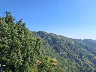 lush green mountain range under clear blue sky