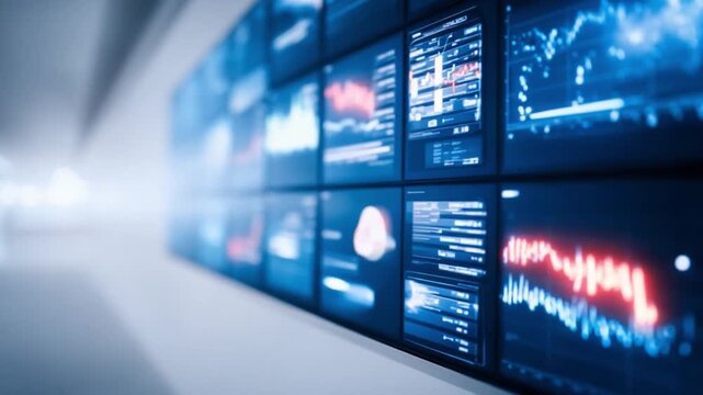 Financial Data Display: A compelling display of financial data illuminates a modern tech-driven environment, showcasing the intricate web of global markets with dynamic charts and information.