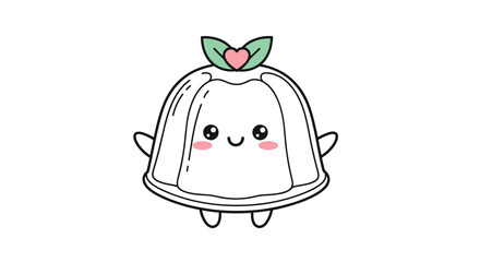 Obraz premium Cute kawaii style white pudding character with a small heart decoration and tiny happy limbs in a simple and minimalist design.