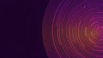 A vibrant purple and pink digital graphic with concentric circles and lines