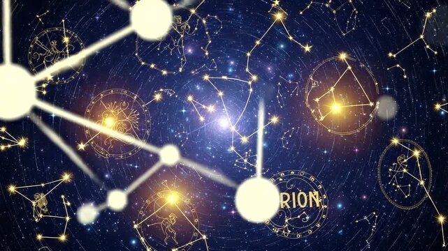 Cosmic constellations with Orion in starry sky