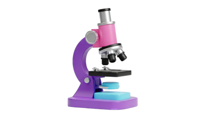 Colorful 3D Rendered Microscope with Pink and Purple Accents