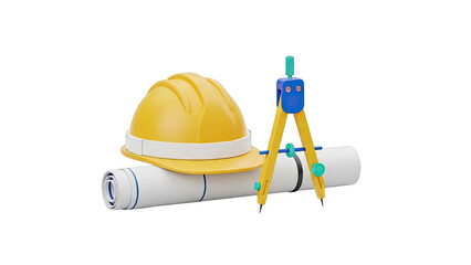 Construction Tools: Hard Hat, Blueprint, and Compass