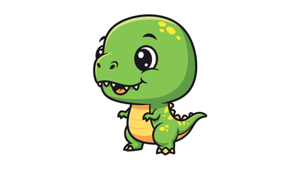 Fototapeta premium Adorable Cartoon Dinosaur Character Illustration with Big Eyes and Cute Smile.