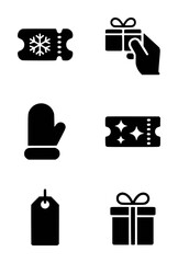 Black of winter ticket snowflake mitten gift tag and present