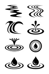 Collection of black abstract water ripple and wave white drop splash