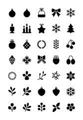 Collection of black christmas and winter themed white ornament