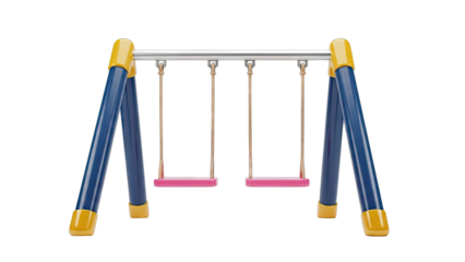 Double Pink Swing Set with Blue and Yellow Frame