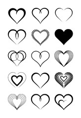 Collection of diverse black and white heart shapes a white love symbol