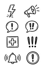 Hand drawn for alert notification warning and information symbols