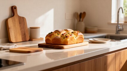 Fresh bread on kitchen counter