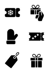 Set of black winter holiday including snowflake ticket gift tag mitten and sparkling ticket