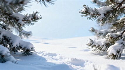 Snowcovered pine branches in winter