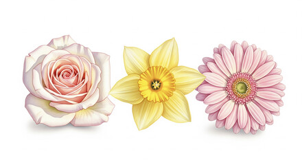 Elegant Watercolor Flower Collection with Rose Daffodil and Gerbera