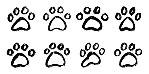 Set of hand drawn cute cat's paw Cat, dog, animal footprint in doodle style Single element for print, web, design, decor, greeting cards, children's prints © Daria Shane