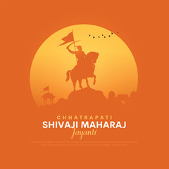 Naklejka premium Happy Chhatrapati Shivaji Maharaj Jayanti Banner Design. Shivaji Jayanti Celebration Background and Poster with Text and Maratha Flag Vector Illustration.