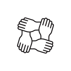 Fototapeta premium Four hands linked together in a circle symbolizing unity teamwork and support 