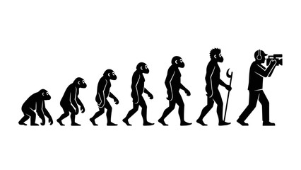 Obraz premium Human Evolution Silhouette Sequence – From Ape to Modern Man Vector Illustration