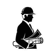 Construction Engineer Silhouette Holding Blueprint &ndash; Architect Worker Vector Icon