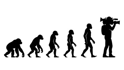 Human Evolution Silhouette Sequence &ndash; From Ape to Modern Man Vector Illustration