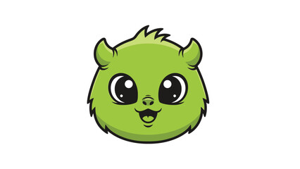 Fototapeta premium Adorable Green Monster Head with Big Eyes and Small Horns.
