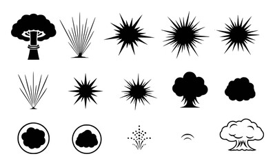 Collection of black and white explosion and cloud and symbols burst blast © Khalek