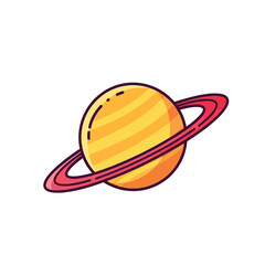 A vibrant cartoon illustration depicts saturn a gas giant planet with prominent rings and a warm color palette suitable for educational purposes © rsvect02