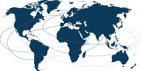World map with connecting lines global network and travel concept